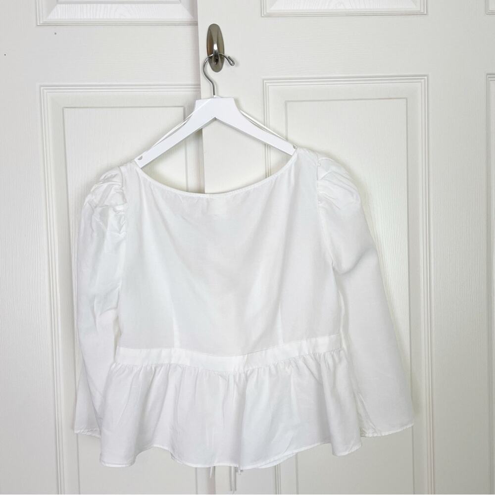 Brock Collection x H&M Tie Front Ivory Blouse Linen Blend 3/4 Sleeve NWOT Sz L - Picture 6 of 10